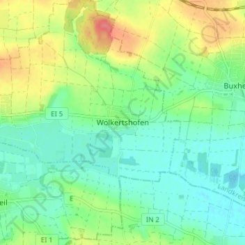 Mappa topografica Wolkertshofen, altitudine, rilievo