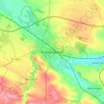 Mappa topografica Aschersleben, altitudine, rilievo