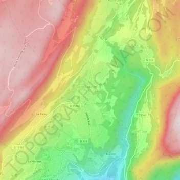 Mappa topografica Pré Colas, altitudine, rilievo