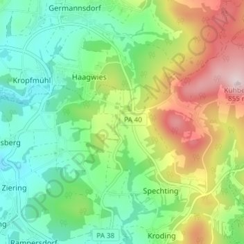 Mappa topografica Pfaffenreuth, altitudine, rilievo