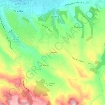 Mappa topografica Le Fourcat, altitudine, rilievo