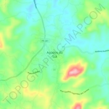 Mappa topografica Agudos do Sul, altitudine, rilievo