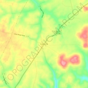 Mappa topografica Bentonville, altitudine, rilievo