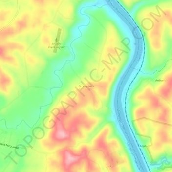 Mappa topografica Stringtown, altitudine, rilievo