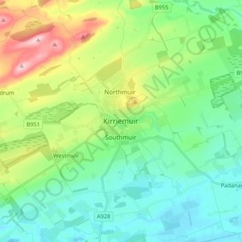 Mappa topografica Kirriemuir, altitudine, rilievo