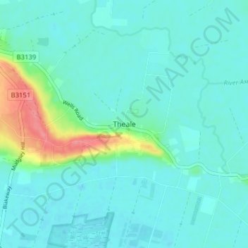 Mappa topografica Theale, altitudine, rilievo