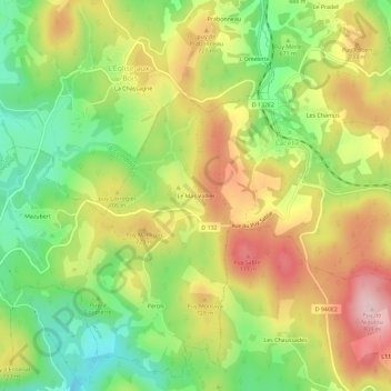 Mappa topografica Le Mas Vallier, altitudine, rilievo