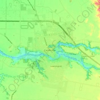 Mappa topografica Cambridge, altitudine, rilievo