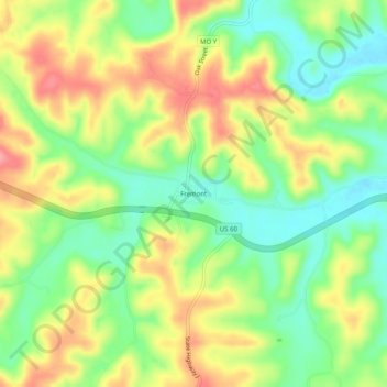 Mappa topografica Fremont, altitudine, rilievo