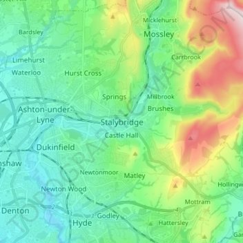Mappa topografica Stalybridge, altitudine, rilievo