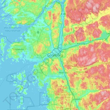 Mappa topografica Göteborg, altitudine, rilievo
