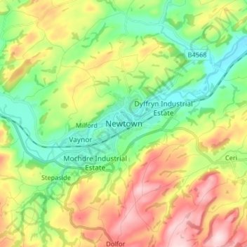 Mappa topografica Newtown, altitudine, rilievo