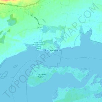 Mappa topografica Port Welshpool, altitudine, rilievo