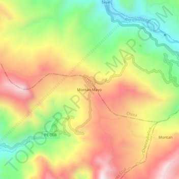 Mappa topografica Montan Mayo, altitudine, rilievo