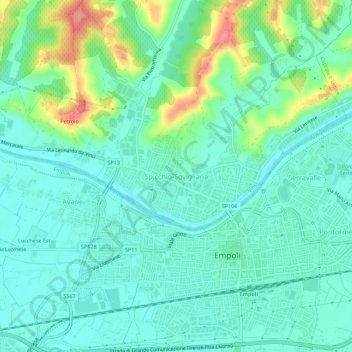 Mappa topografica Spicchio-Sovigliana, altitudine, rilievo