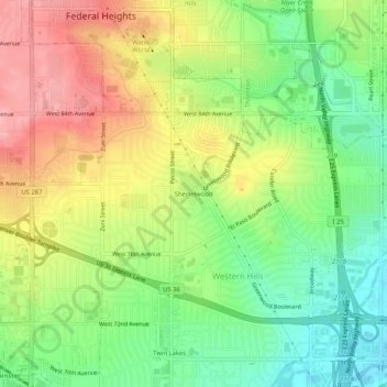 Mappa topografica Sherrelwood, altitudine, rilievo