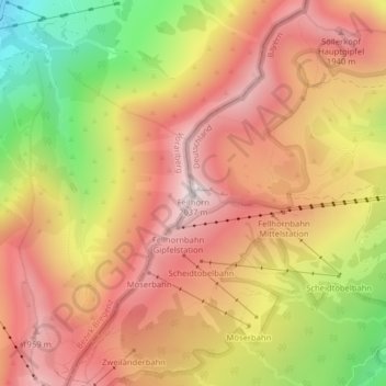 Mappa topografica Fellhorn, altitudine, rilievo
