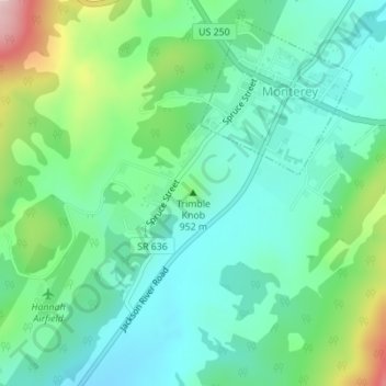 Mappa topografica Trimble Knob, altitudine, rilievo