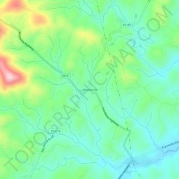 Mappa topografica Woolwine, altitudine, rilievo