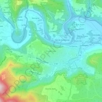Mappa topografica Champ Fagou, altitudine, rilievo