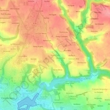 Mappa topografica Stang Couls, altitudine, rilievo
