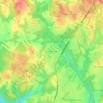 Mappa topografica Richmond Hills, altitudine, rilievo