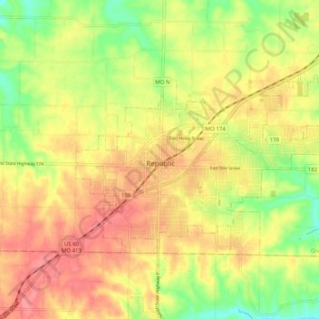 Mappa topografica Republic, altitudine, rilievo