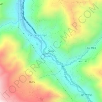 Mappa topografica Toclla, altitudine, rilievo