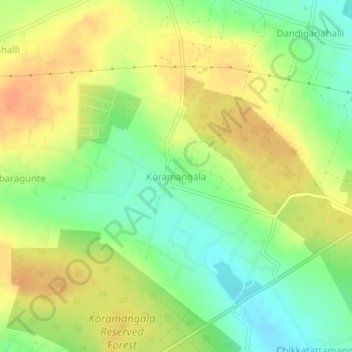 Mappa topografica Koramangala, altitudine, rilievo