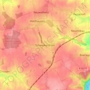 Mappa topografica Schweikershain, altitudine, rilievo