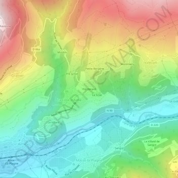 Mappa topografica Pré Berard, altitudine, rilievo