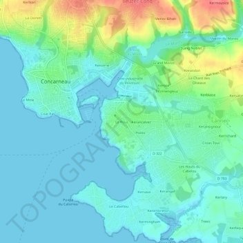 Mappa topografica Le Rouz, altitudine, rilievo