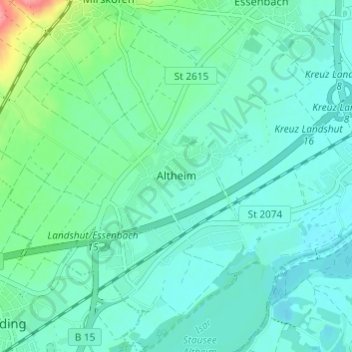 Mappa topografica Altheim, altitudine, rilievo