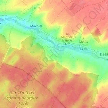 Mappa topografica Caumartin, altitudine, rilievo