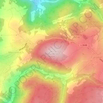 Mappa topografica Meuselbacher Kuppe, altitudine, rilievo
