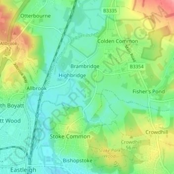 Mappa topografica Lord's Wood, altitudine, rilievo