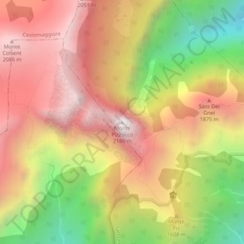 Mappa topografica Monte Pizzocco, altitudine, rilievo