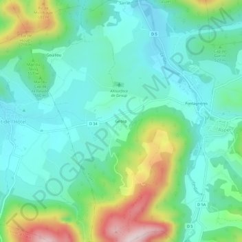 Mappa topografica Girosp, altitudine, rilievo