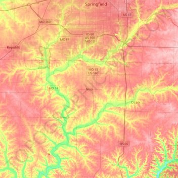 Mappa topografica Nixa, altitudine, rilievo