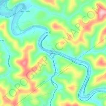 Mappa topografica Gilmer, altitudine, rilievo
