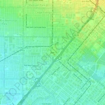 Mappa topografica Dyer, altitudine, rilievo