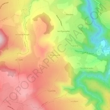 Mappa topografica Montcoudiol, altitudine, rilievo