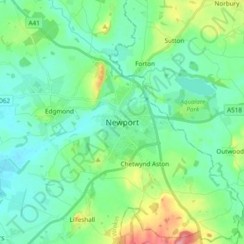 Mappa topografica Newport, altitudine, rilievo