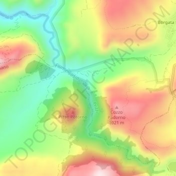 Mappa topografica Sorgente di Montescuro, altitudine, rilievo