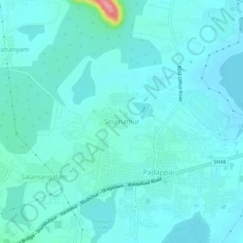 Mappa topografica Sirumathur, altitudine, rilievo