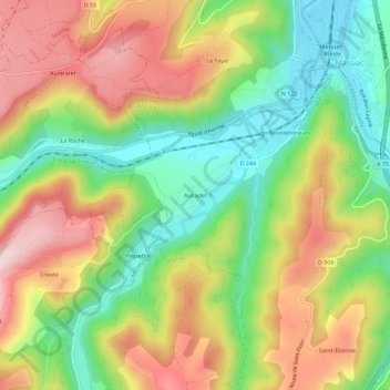 Mappa topografica Auliadet, altitudine, rilievo
