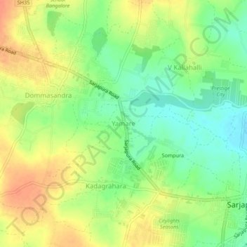 Mappa topografica Yamare, altitudine, rilievo