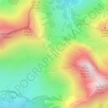 Mappa topografica Colle delle Finestre, altitudine, rilievo
