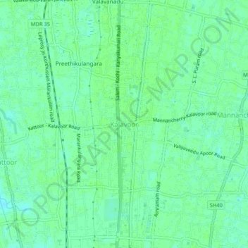 Mappa topografica Kalavoor, altitudine, rilievo