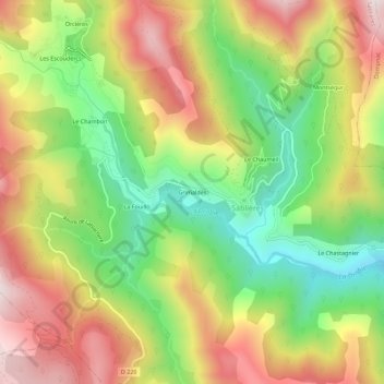 Mappa topografica Grimaldès, altitudine, rilievo